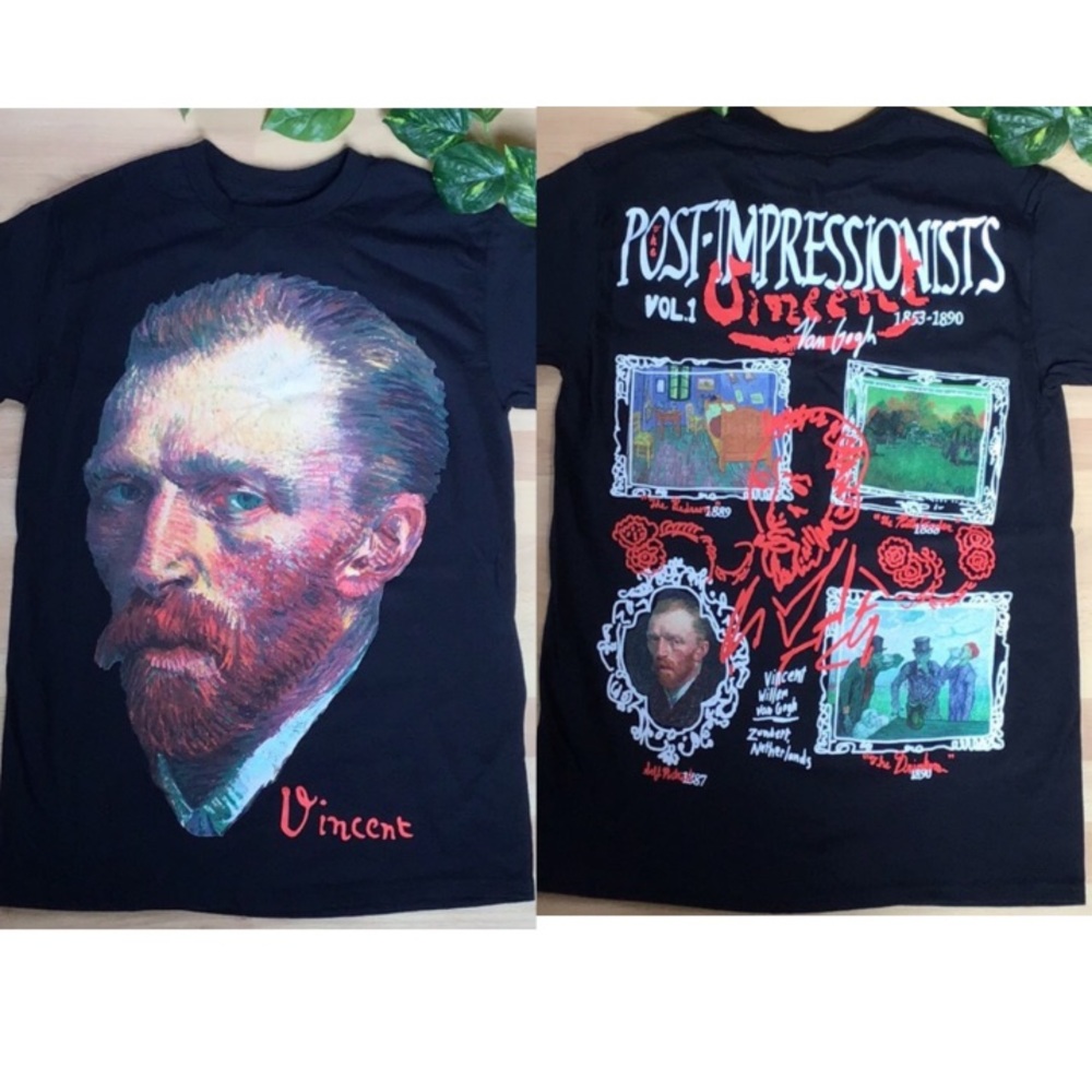 Vincent Van Gogh RARE Double Sided Graphic Black Tee T-Shirt